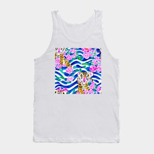 Tiger and pink daisies preppy seamless pattern Tank Top